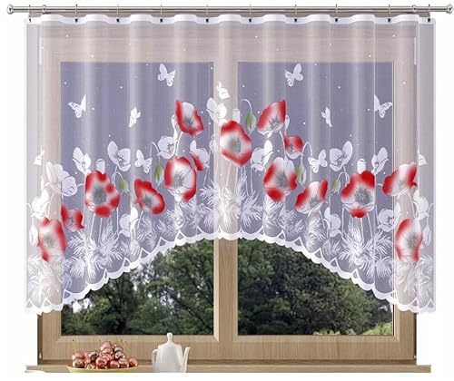 HomeDekorator® Kindervorhänge Erdbeeren/Mohnblumen 250x120cm - Gardinen fur Kinderzimmer - Hergestellt aus strapazierfähigem Material - Vorhänge Ohne Faltenband (Mohnblumen) von Home Dekorator