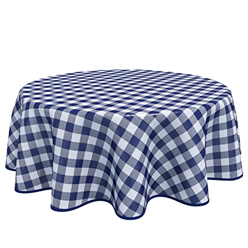 Home Direct Runde Wachstuch-Tischdecke, PVC, abwischbar, Gingham-Karo-Muster, 160 cm, Blau von Home Direct