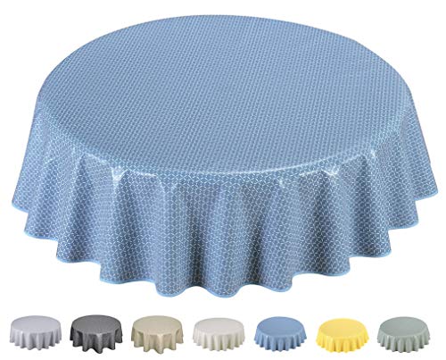 Wachstuch Tischdecke Abwaschbar Rund 140cm (Blau Grau) von Home Direct