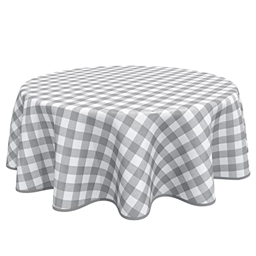 Home Direct Runde Wachstuch-Tischdecke, PVC, abwischbar, Gingham-Karo-Muster, 160 cm, Hellgrau von Home Direct