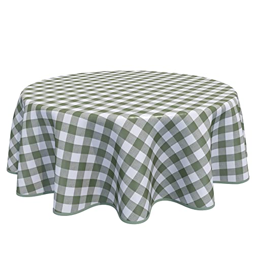 Home Direct Runde Wachstuch-Tischdecke, PVC, abwischbar, Gingham-Karo-Muster, 160 cm, Salbeigrün von Home Direct