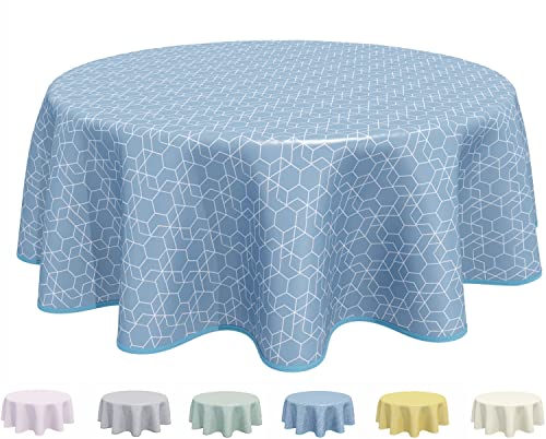 Wachstuch Tischdecke Abwaschbar, pflegeleicht, abwischbar, Rund 160cm, Blau Grau von Home Direct