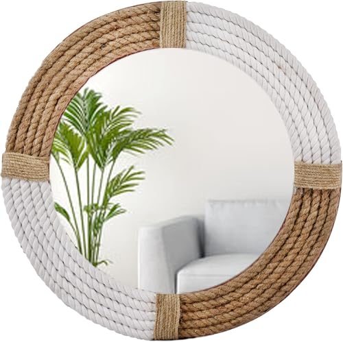 Home Dress Runder Jute-Wandspiegel | Nautisches Juteseil, für rustikalen Bauernhaus-Wandspiegel, Moderne Dekoration für Badezimmer, Wohnzimmer, Schlafzimmer, (15 inch) von Home Dress