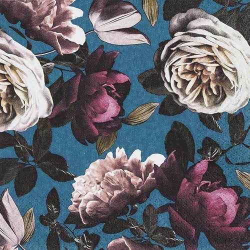 20 Servietten Blumen auf dunkelblau | Vintage | basteln | neutral | zeitlos | Tischdeko | Decoupage | Serviettentechnik 33x33cm von Home Fashion