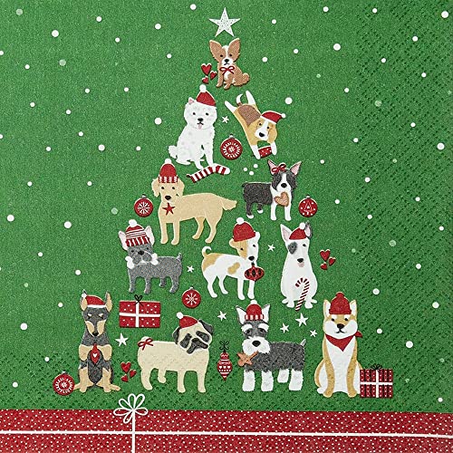 20 Servietten Hunde bilden Weihnachtsbaum | Tiere | lustig | Winter | Weihnachten | Tischdeko | Decoupage | Serviettentechnik 33x33cm von Home Fashion