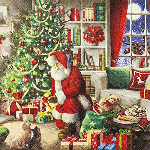 20 Servietten Weihnachtsmann verteilt flei?ig Geschenke | Santa Claus | Bescherung | Winter | Weihnachten | Tischdeko | Decoupage | Serviettentechnik 33x33cm von Home Fashion