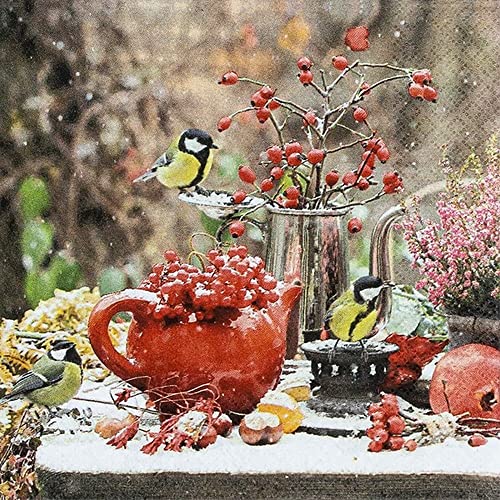 20 kleine Cocktail-Servietten Blaumeisen am Wintertisch| Tiere | Vögel | Weihnachten | Winter | Tischdeko | Decoupage | Serviettentechnik 25x25cm von Home Fashion