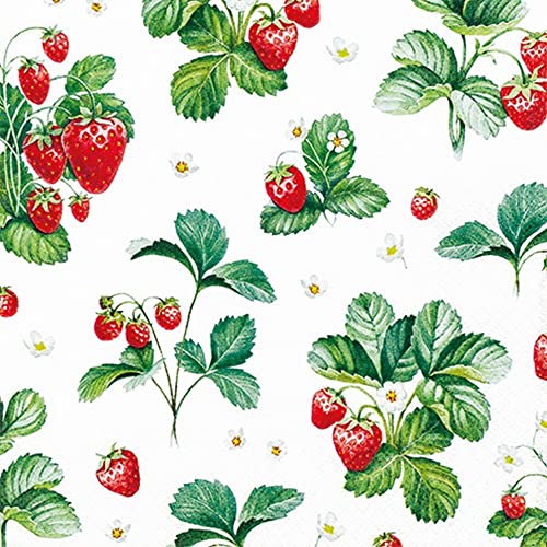 20 kleine Cocktail-Servietten Muster an Erdbeeren | Sommer | Garten | Essen | Tischdeko | Decoupage | Serviettentechnik 25x25cm von Home Fashion