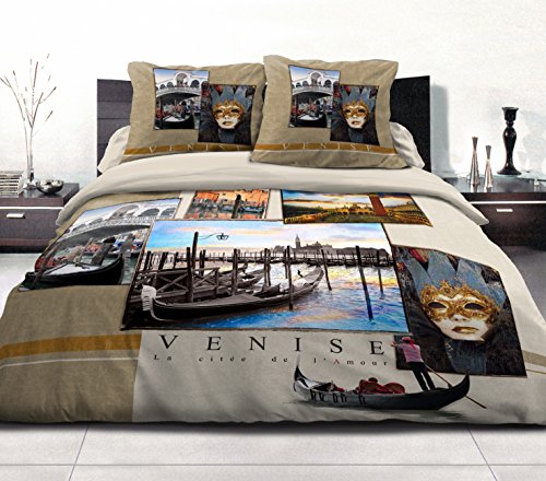 Home Passion Bettbezug – 3-teilig | 100% Baumwolle – 57 Fäden | Doppelbett – 220 x 240 cm Sand Bettwäsche Dream in Venedig, Venise Zobel, 220x240 cm, 3 von タオルプラス