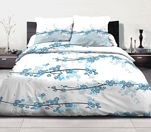 Home Passion Bettwäsche 3 teilig Japy blau 100% 57 Fäden, Baumwolle, Mehrfarbig, 240 x 260 x 0,1 cm von Home Linge Passion