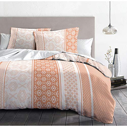 Home Passion Bettwäsche 3-teilig ethnora Mandarine 100% 57 Fäden, Baumwolle, Mehrfarbig, 220 x 240 x 0,1 cm von Home Linge Passion