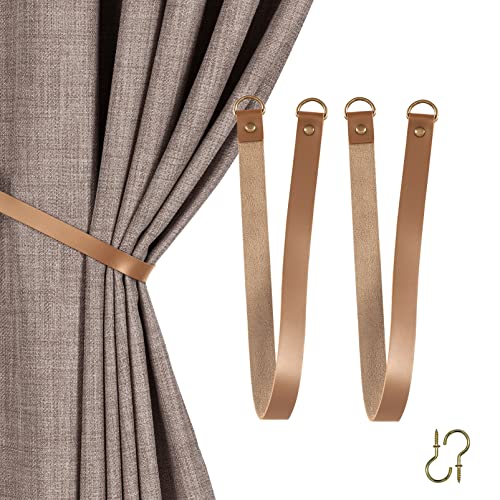 Home Queen PU Kunstleder Vorhang Raffhalter Deko Vorhang Krawatte mit 2 Metallhaken 2er Set Seilgürtel Taupe von Home Queen