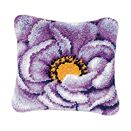 HomeDecTime Knüpfset Knüpfkissen Selberknüpfen Knüpfpackung Kissen Latch Hook kit (Blumen/Tier) - Lila Blume von HomeDecTime