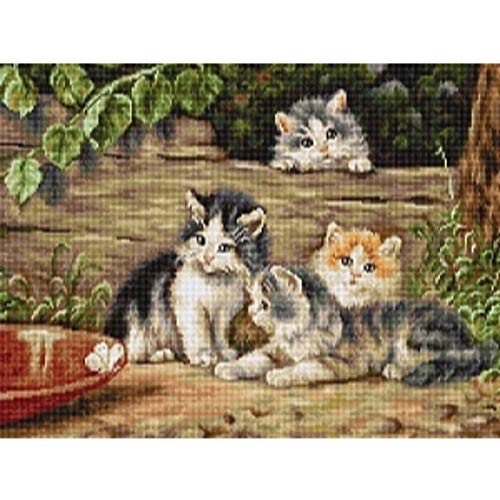 HomeHobbyArt Gobelin Stickpackung Katzen 23x18 cm komplettes Stickset zum Sticken Stickerei Set Stickmuster Zählmuster Handarbeit Stickvorlage Bild embroidery von HomeHobbyArt