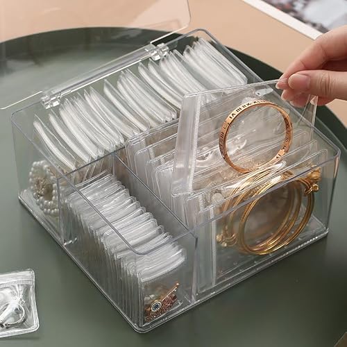 3-in-1 Acryl-Schmuck-Organizer und Aufbewahrung mit 60 tragbaren Schmuckbeuteln, transparente Schmuckschatulle, Reise-Schmuckschatulle für Ohrringe, Ringe, Halsketten, Armbänder für Frauen und Mädchen von HomePekite