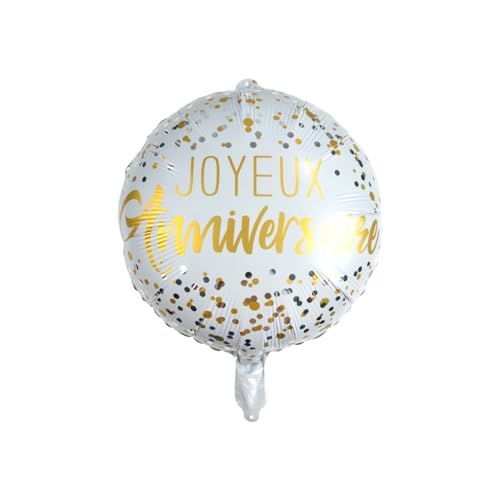 Homéa, Ballon Metallise Happy Birthday mit Strohhalm Durchmesser 41 cm Konfetti Gold von Homéa