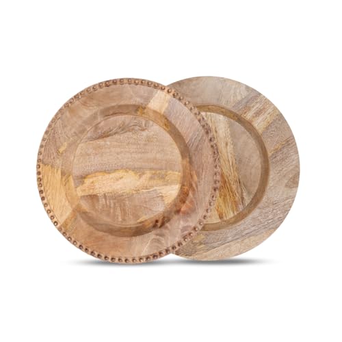 Natürliche Holz-Ladegeräte für Speiseteller, dekorativ, 33 cm, runde Holzperlen, Platzsets für Esstisch, Hochzeit, Party, Familientreffen, Weihnachten, Neujahr, Veranstaltungen und den täglichen von Homebia Designs