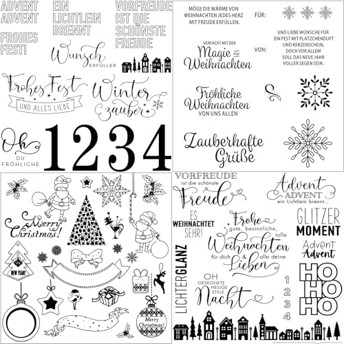 4 Blätter Clear Stamp Weihnachten,Silikonstempel Weihnachten Deutsch,Silikonstempel Weihnachten Stempel Clear Weihnachten Stamp Transparent,für DIY Bullet Journal Scrapbooking Fotoalbum von Homefantasy