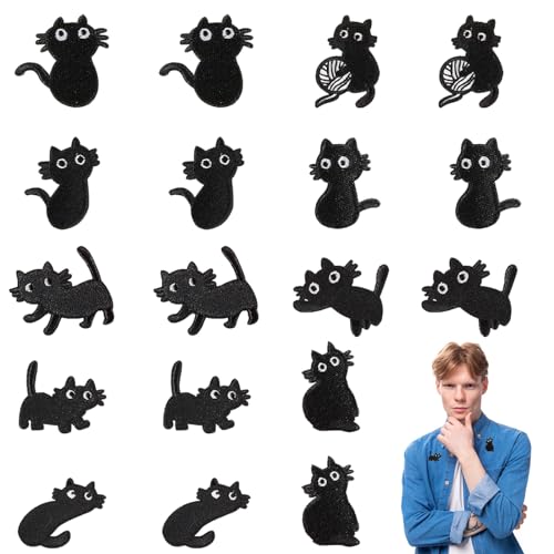 Homefantasy 18 Stück Aufnäher Schwarze Katze Patches zum Aufbügeln, Aufnäher Bügelflicken, Bügelbild Aufbügelflicken für Jeans Hosen T-Shirt Jacken Mützen von Homefantasy