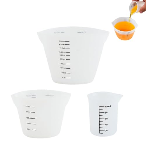 Messbecher aus Silikon, 100ml/250ml/500ml Epoxidharz Mischbecher, Wiederverwendbare Silikon Mixbecher, Silicone Measuring Cups für Gießformen, Diy Handmade, Basteln von Homefantasy