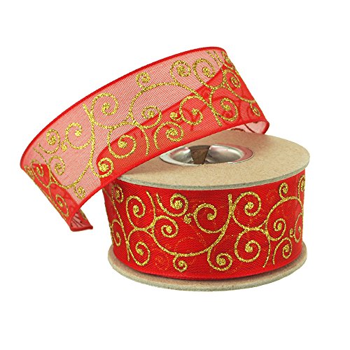 Glitzer-Satin Band mit Draht, 3,8 cm, 2,9 m 1-1/2" rot von Homeford