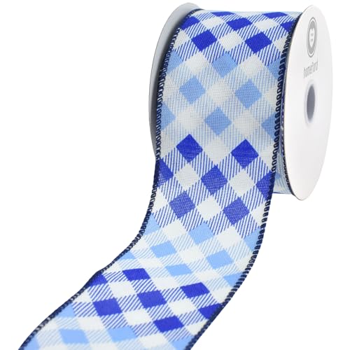 HOMEFORD Ombre Gingham-Karo-Kunstleinenband mit Draht, 6,4 cm, 9,1 m, Marineblau von Homeford