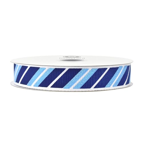 HOMEFORD Ripsband mit glitzernden diagonalen Streifen, 1,6 cm, 9,1 m, Blau von Homeford