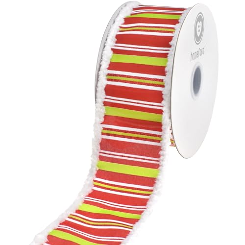 HOMEFORD Satinband mit weihnachtlichem Glitzerstreifen, verschneiter Rand, 6,4 cm, 9,1 m, Limettengrün von Homeford