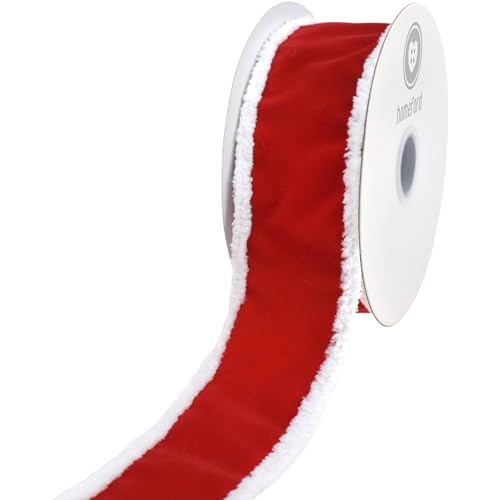 HOMEFORD Weihnachts-Samtband mit verschneitem Rand, 6,4 cm, 9,1 m, Rot von Homeford