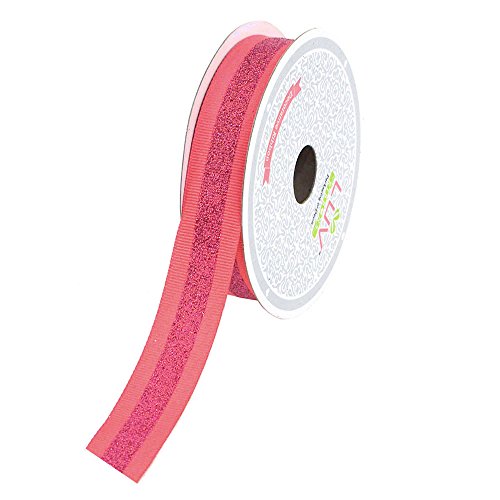 Ripsband in der Mitte, glitzernd, 2,2 cm, 3,7 m 7/8" korallenrot von Homeford