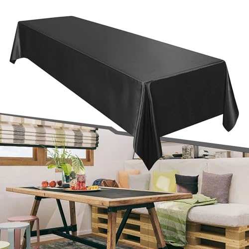 Homefurnishmall Satin-Tischdecke, rechteckig, Polyester, wasserdicht, für Bankett, Dekoration, Hochzeit, Esstisch, 145 x 260 cm, Schwarz von Homefurnishmall