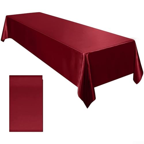 Homefurnishmall Satin-Tischdecke, rechteckig, Polyester, wasserdicht, für Bankett, Dekoration, Hochzeit, Esstisch, 145 x 260 cm, Weinrot von Homefurnishmall