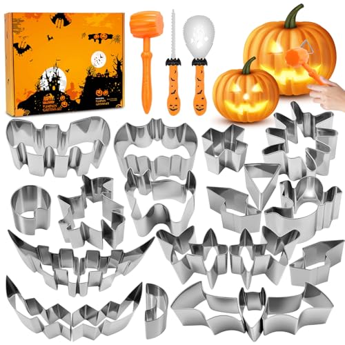 24 Stück Halloween Kürbis Schnitzset mit Vorlagen Edelstahl DIY Schnitzwerkzeug Kürbis Inklusive Gummihammer Pumpkin Carving Kit für Kinder Erwachsene und Familie 24 Stück Halloween Kürbis Schnitzset mit Vorlagen Edelstahl DIY Schnitzwerkzeug Kürbis Inklusive Gummihammer Pumpkin Carving Kit für Kinder Erwachsene und Familie von Homeinmind