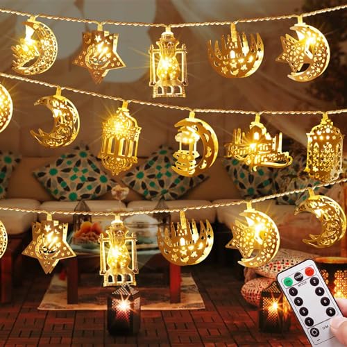 Homeleo 4.5M 20 LED Lichterkette für Ramadan Deko, Bronzefarbe Ramadan Dekoration, EID Mubarak Dekoration Lichter, Ramadan Laterne Stern Mond für Zuhause Mantel Haus Fenster Baum PartyDecor(Warmweiß) von Homeleo