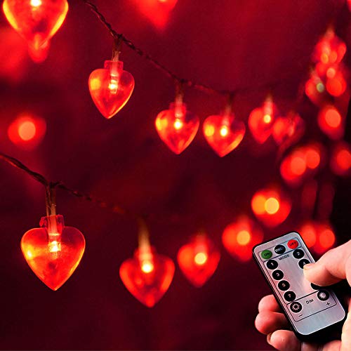 Homeleo 8M 50 LED Herz Lichterkette für Valentinstag Deko, Rot Valentinstag Dekoration Lichter für Valentines Day Dekorationen, Muttertag Party Schlafzimmer romantische Dekoration von Homeleo