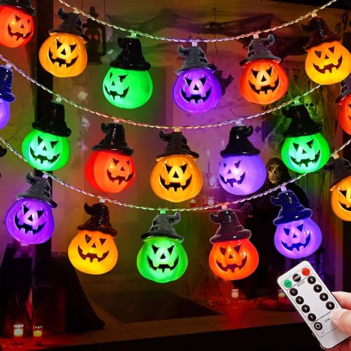 Homeleo Halloween Deko innen, 5Meters 30 LED batterie Kürbis Deko String Lichter für Halloween Deko, Mehrfarbig Halloween Kürbis Lichterkette für Halloween Tür Party Garten Fenster Dekor von Homeleo