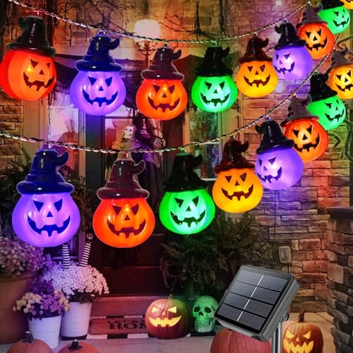 Homeleo Solarlampen Halloween Deko Outdoor, Solar Kürbis Deko String Lichter für Halloween Deko, 5Meters 30 LED Mehrfarbig Halloween Lichterkette für Garten Fenster Dekorationen von Homeleo