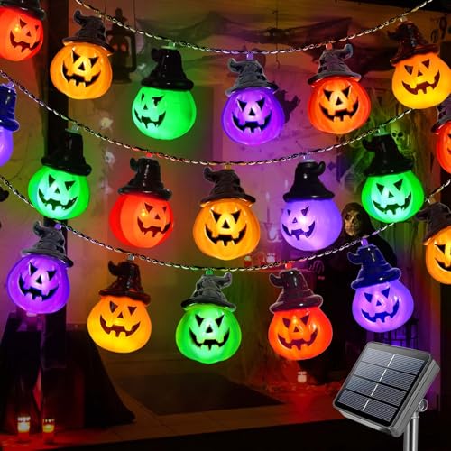 Homeleo Verbesserte Solar-Kürbis-Lichterkette für Halloween-Dekorationen im Freien, 5 Meter, 30 LEDs, mehrfarbig, Halloween-Lichter für den Außenbereich, Garten, Dekoration, Hof, Haustür, Party, von Homeleo