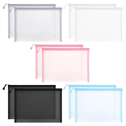 Homelove 10 x Kunststoff-Dokumentenmappen mit Reißverschluss, transparente und langlebige Nylon-Dokumentenmappen mit Reißverschluss, Make-up-Kosmetiktasche, tragbare Schreibwaren-Tasche, reine Farbe von Homelove