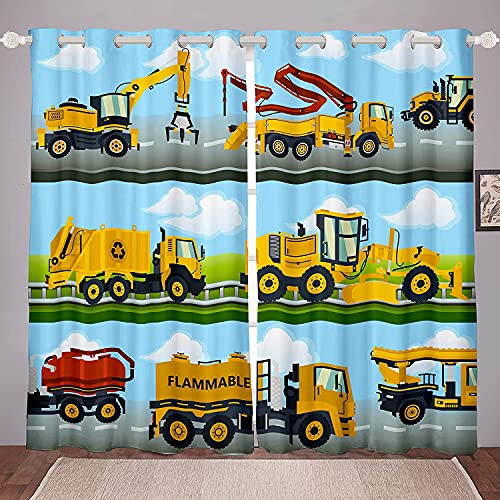 Bauwagen für Jungen Schlafzimmer Kinder Karikatur Bagger Fenstervorhang 183x117cm Kleinkinder Gelb Maschinen Autos Blickdichte Vorhänge Kinderzimmer Fahrzeuge Vorhänge Zimmer Dekor 2 Paneele von Homemissing