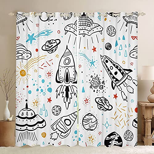 Homemissing Galaxis Fenstervorhang 175x140cm Kinder Platz Rakete Vorhänge Netter Planet Raumschiff Blickdichte Vorhänge Kleinkind Kinder Meteor Zimmer Dekor Karikatur Universum Planeten von Homemissing