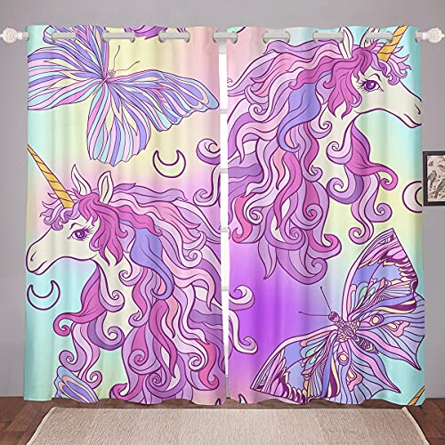 Karikatur Einhorn Fenstervorhang 245x140cm Magisches Tier Vorhänge Schmetterling Blickdichte Vorhänge Für Kinder Erwachsene Schönes Tier Raumdekor Rosa von Homemissing