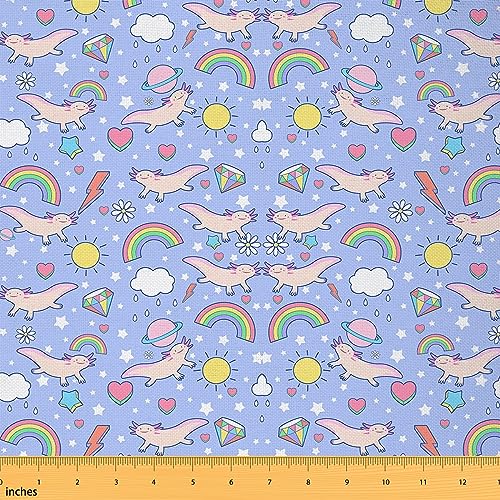 Homemissing Niedlicher Axolotl-Stoff 3D-Druck Cartoon Salamander Polsterstoff Wasserdicht Outdoor Stoff Regenbogen Herz Dekorativ Blau 91 cm L x 150 cm B von Homemissing