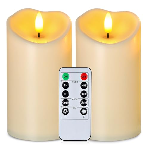 Homemory 7,6 cm x 15,2 cm Outdoor Wasserdicht Flammenlose LED Kerzen, Batteriebetriebene Kerzen mit Fernbedienung und Timer, Elektrische Fake Plastik Stumpenkerzen, Dunkel Elfenbein, 2er-Set von Homemory