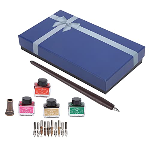 Homepatche Dip Pen Füllfederhalter, 4 Farben, Holzstange, austauschbare Spitze, Kalligraphie-Set, Geschenkbox von Homepatche