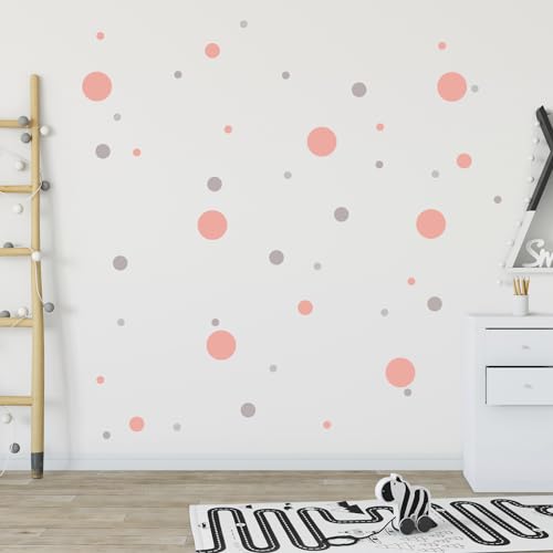 Wandtattoo Kinderzimmer Kreise Set 120 Stück für Babyzimmer Deko, Wandsticker Kinderzimmer Punkte - Aufkleber zur Kinderzimmer Deko in verschiedenen Farben (Rosa-Grau) von Homery