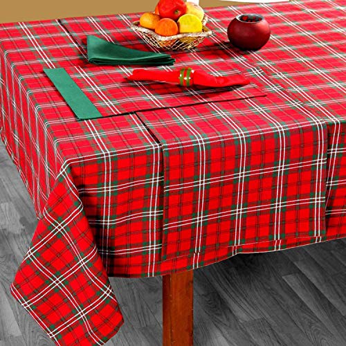 Homescapes Karierte Tischdecke Edward Tartan 137x228 cm, Baumwoll-Tischdecke Schottenkaro rot-grün, Tischtuch rechteckig, waschbar & pflegeleicht von Homescapes