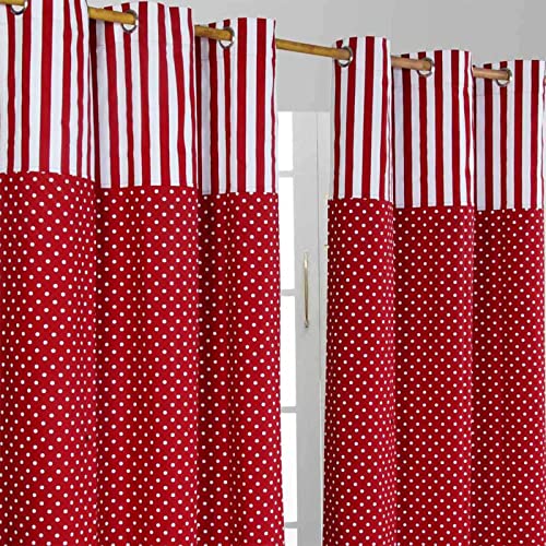 Homescapes Kindervorhang Mädchen Kinderzimmer Ösenvorhang Dekoschal Polka Dots 2er Set rot weiß 137 x 228 cm (Breite x Länge je Vorhang) 100% Reine Baumwolle von Homescapes