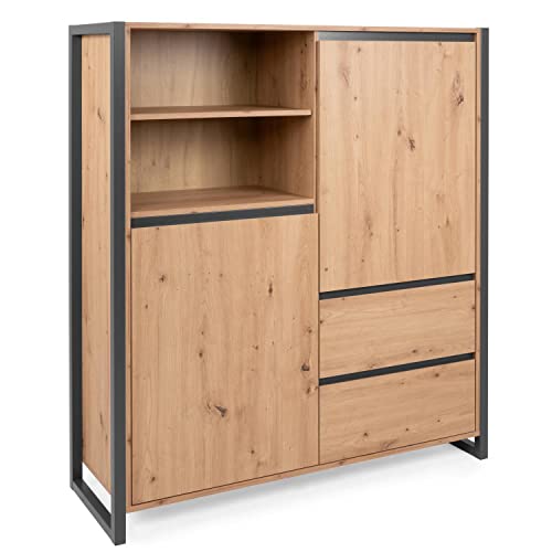 Homestyle4u 2114 Kommode Sideboard Eiche Schwarz Schrank Holz Massiv Schubladen Highboard Anrichte von Homestyle4u