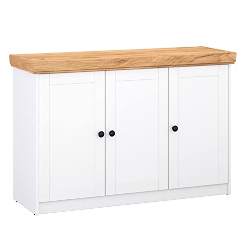 Homestyle4u 2229 Kommode Sideboard Eiche Matt Weiß Holz Massiv Schrank Mit Fächern Highboard Anrichte von Homestyle4u